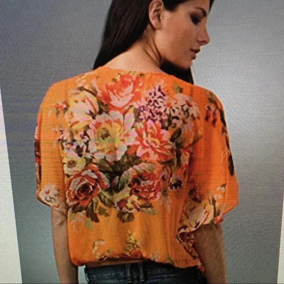 Free People‎ Orange Sheer Genius Floral Top - Picture 8 of 8